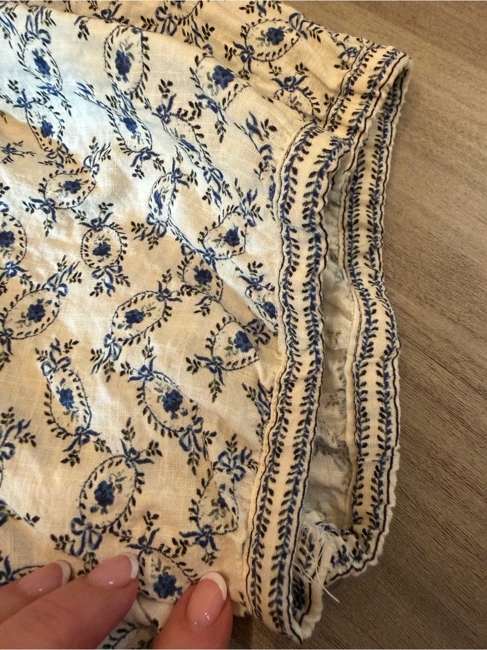 Adorable Women’s Cream Peasant Top with Blue Floral Print-2X - Picture 8 of 10